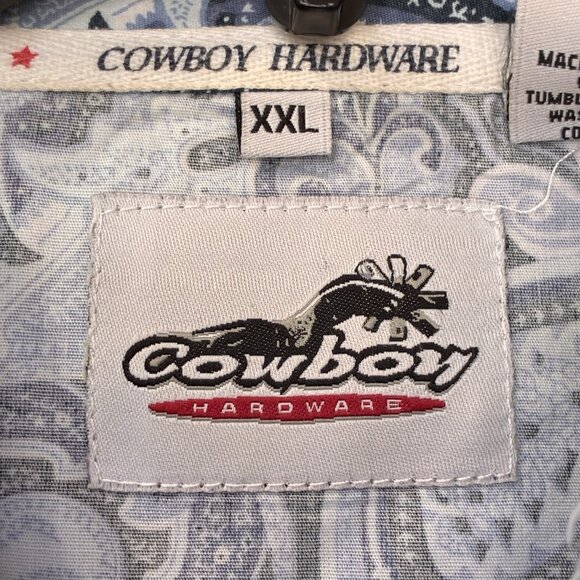 Cowboy Hardware Pearl Snap Western Shirt Mens XXL Blue Paisley Snap Close Pocket - Picture 2 of 9